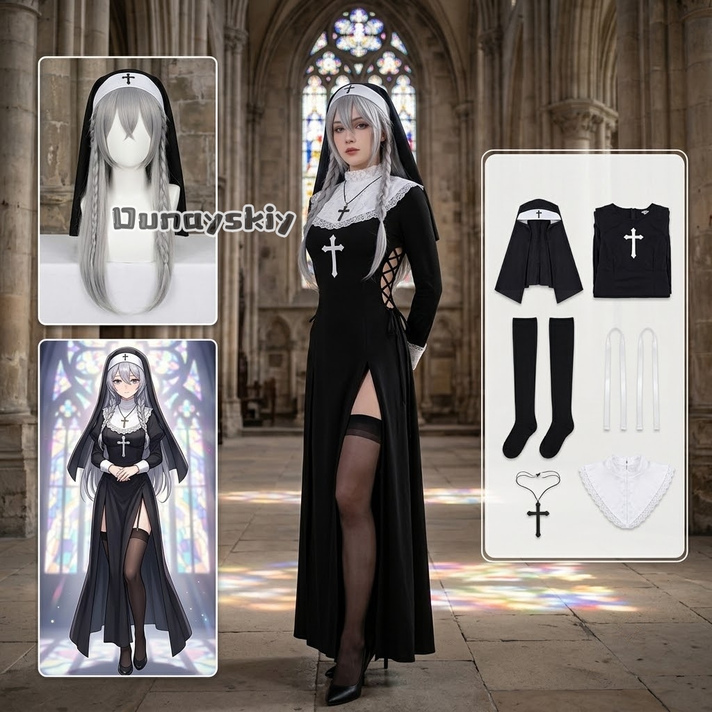 Photography Outfits - KS*06오리지널 수녀 코스프레 의상 블랙 레이스