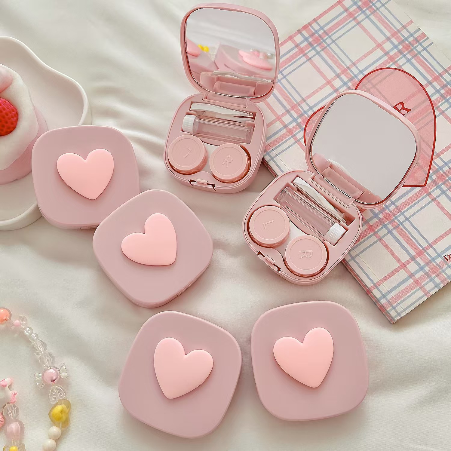 Lens Case Pouch - 거울이있는 하트 콘택트 렌즈 케이스 미니