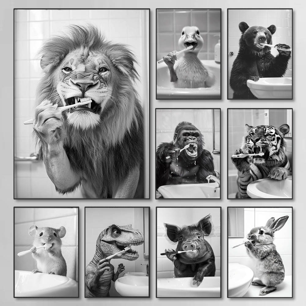 Photography Black And White - 블랙 화이트 재미 있은 욕실 양치질