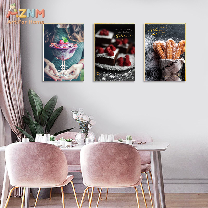 AZNM 3PCS 맛있는 디저트 캔버스 벽 예술 프린트 - Photography Quotes Inspirational 리뷰 및 가격