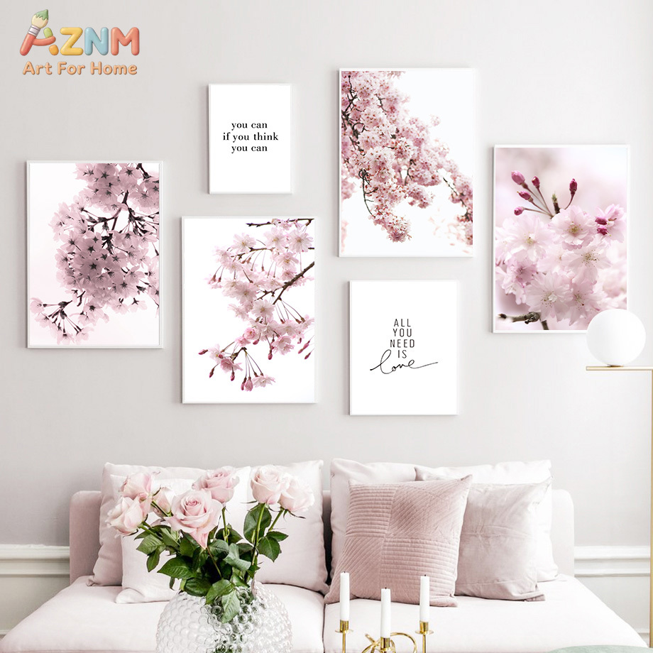 AZNM 핑크 벚꽃 캔버스 벽 예술, 꽃 사진 및 영감 - Photography Quotes Inspirational 리뷰 및 가격