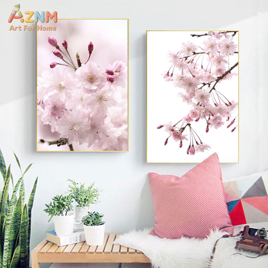 AZNM 핑크 벚꽃 캔버스 벽 예술, 꽃 사진 및 영감 - Photography Quotes Inspirational 리뷰 및 가격