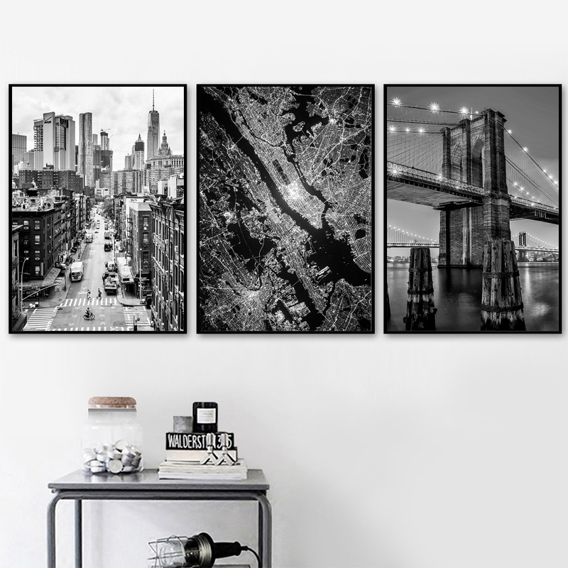 1pc 프레임리스 캔버스 페인팅 뉴욕시 캔버스 페인팅  - Photography Black And White 리뷰 및 가격