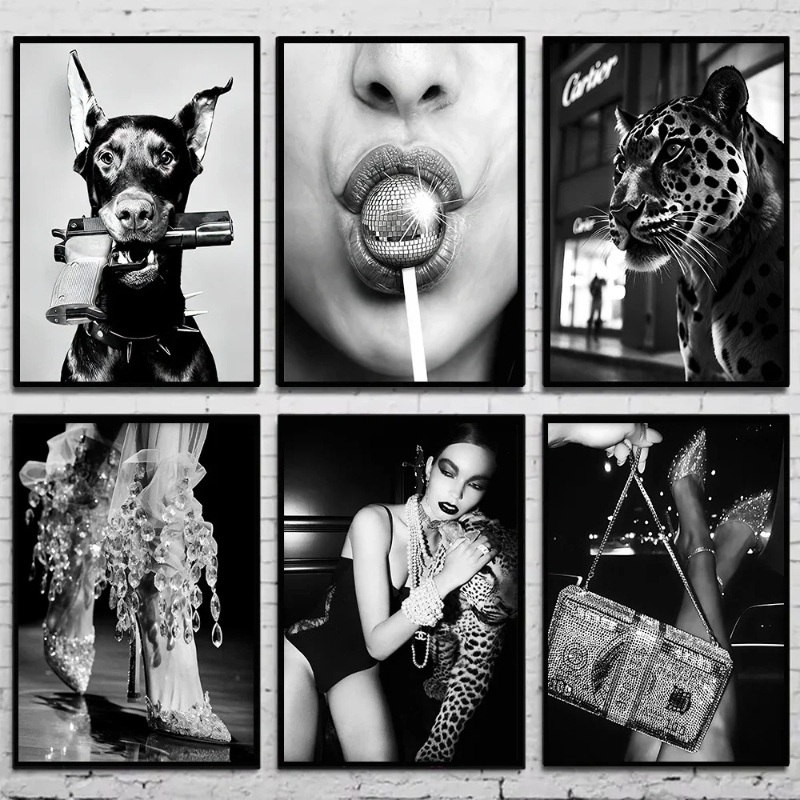 흑백 패션 빈티지 사진 포스터 여성 와인 그림 캔버스  - Photography Black And White 리뷰 및 가격