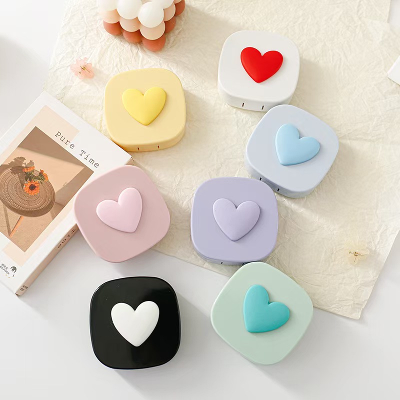 거울이있는 하트 콘택트 렌즈 케이스 미니 러블리 아이  - Lens Case Pouch 리뷰 및 가격
