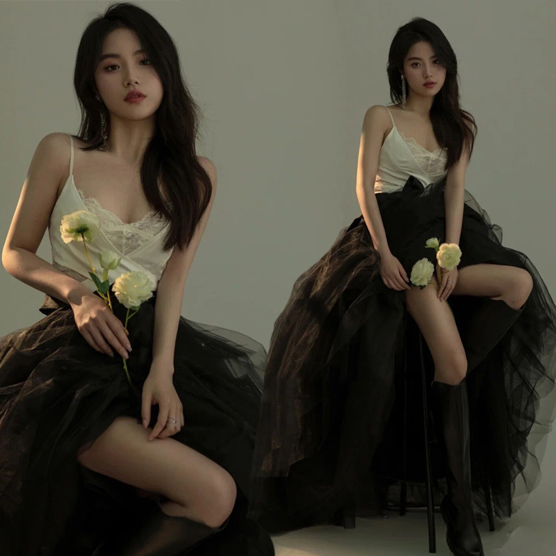 블랙 엔젤 레이스 사진 촬영 의상 일본 스타일 스튜디오 - Photography Outfits 리뷰 및 가격