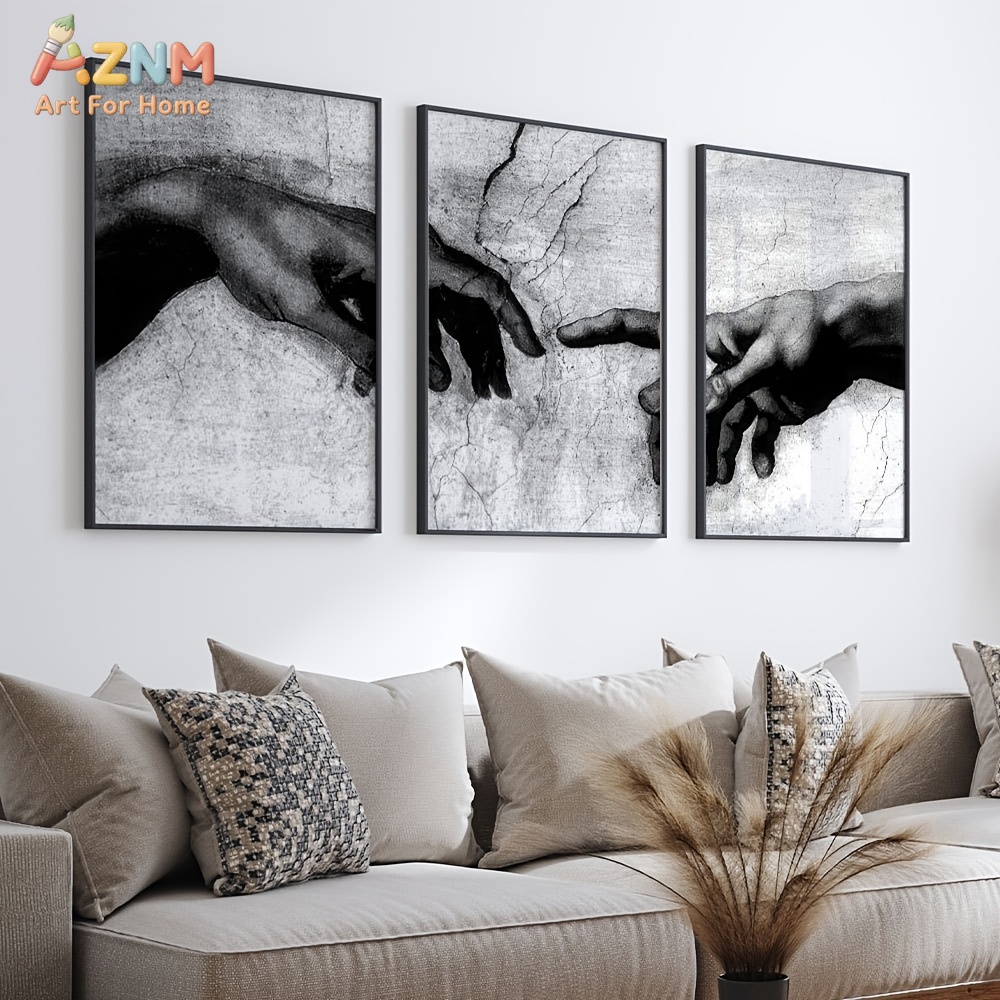 3PCS 블랙 화이트 아담의 손 제작 그림 캔버스 벽  - Photography Kit 리뷰 및 가격