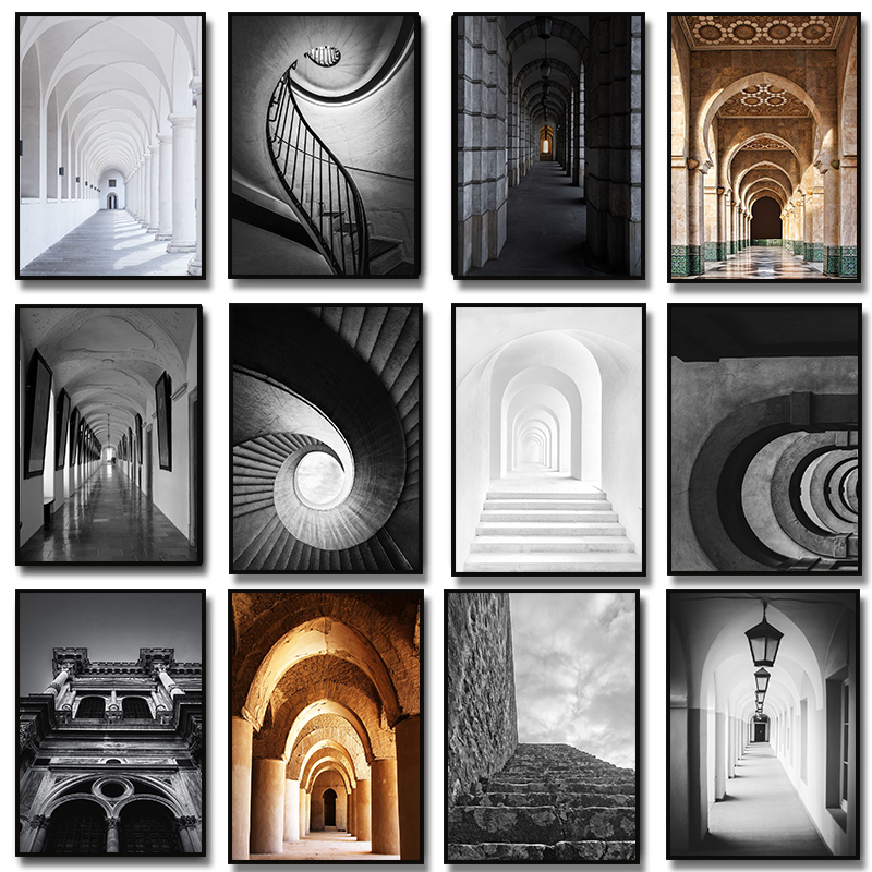 현대 추상 흑백 미적 공간 건축 디자인 아트 포스터 캔 - Photography Black And White 리뷰 및 가격